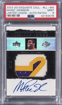 2003-04 UD "Exquisite Collection" Limited Logos Auto Patch #LL-MA Magic Johnson Signed Patch Card (#63/75) - PSA MINT 9